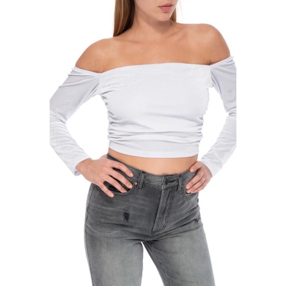 Afrm JAXLEY RIBBED CROPPED VELVET OFF SHOULDER TOP ❤️IN STORES❤️